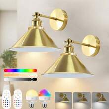 Wireless Charging Wall Lamp, Retro Gold Wireless Chargeable Wall Light With 15-Color Dimmable Detachable Bulb & Remote Control, 270° Adjustable Wall Lamp, Suitable For Bedrooms And Farmhouses - 15RGB - View 1