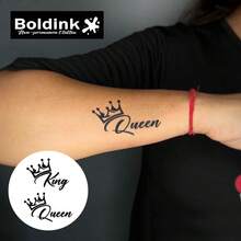 Boldink 皇冠临时纹身 国王和王后情侣纹身套装 颈背优雅设计临时纹身 - 黑色 - 查看 4