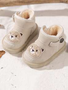 1 双婴儿卡通雪地靴，男女通用，冬季保暖厚实，幼儿步行靴 - 米色 - 查看 5