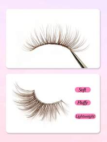 Asiteo 10 Pairs Brown Half-Strip Eyelashes, Fluffy & Soft, Delicate & Wispy, 3D Faux Mink Lashes, Cat Eye Style, Naturally Elongates Outer Corners, Transparent Lash Band, Suitable For Daily Makeup, Reusable. - 眼尾拉長款 - 查看 5