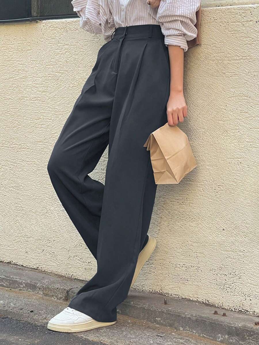 2025 Spring & Summer New Arrival Women's Minimalist Style Casual Solid Color Long Pants - Grey - View 1