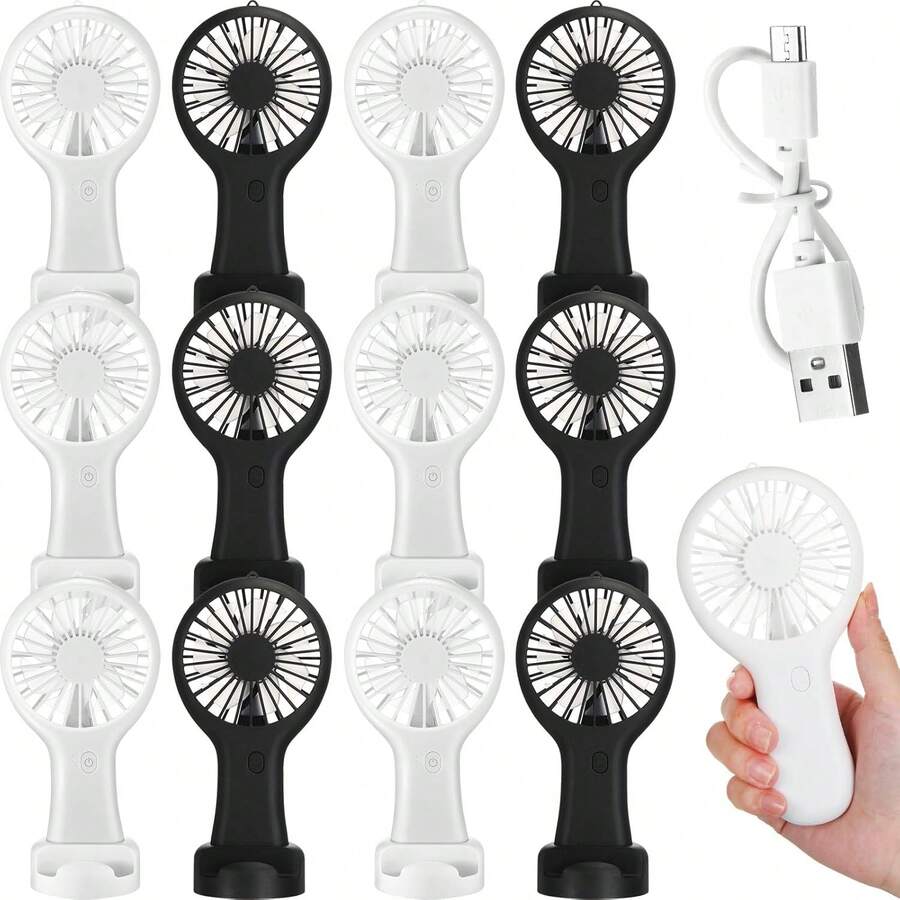 12 Pcs Mini Handheld Fan Bulk USB Electric Battery Operated Small Fans With Data Cable Portable Fan Rechargeable Quiet Pocket Fan Summer Gift Outdoor Travel (Black And White, 3 Speed) - Watermelon Pink - View 1