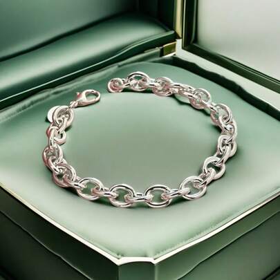 1 st armband i sterlingsilver med runt spänne, perfekt present till alla hjärtans dag eller mors dag