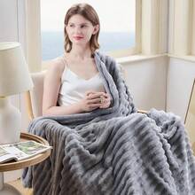 Super Soft King Blanket Pink Premium Silky Flannel Fleece 3D Ribbed Jacquard Lightweight Bed Blanket All Season Use (Pink Ribbed, King(90"X110")) - 淺灰色羅紋 - 查看 2