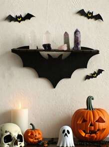 1 pieza Soporte en forma de murciélago de madera negra y cristal para rincón, Candelabro estilo gótico, Decoración de escenografía y accesorios para fiesta de Halloween, Decoración de pared para casa encantada, Decoración para fiesta de casa embrujada