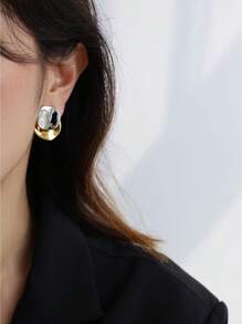 JOJELOO 1 paire de boucles d'oreilles rondes asymétriques scintillantes avec un design vague unique, convenant aux femmes, détachables et de couleurs contrastées
