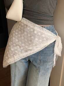 1pc Korean Style White Lace Triangular Scarf, Layered Skirt, Waist Tie Design, Slimming Skirt (Assorted Lace Trim Styles Shipped Randomly)