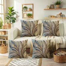 4pcs 18"X18" Modern Abstract Feather Design Pillow Covers - 2D Flat Print Plush Pillow Shams, Zippered, Mixed Color, Suitable For Living Room, Bedroom, Office And Holiday Gift (No Inner), Vintage Pillowcase, Bedroom Decor, Modern Decor, Elegant Style, Shiny Texture, 2D Flat (No Pillow Insert)