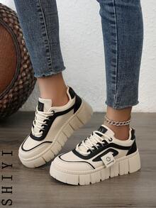 【厚底增高系列】2025春夏新款女士休闲鞋女厚底鞋小白鞋舒适运动鞋增高5cm派对鞋适合矮个子女性运动风格 - 黑色 - 查看 6