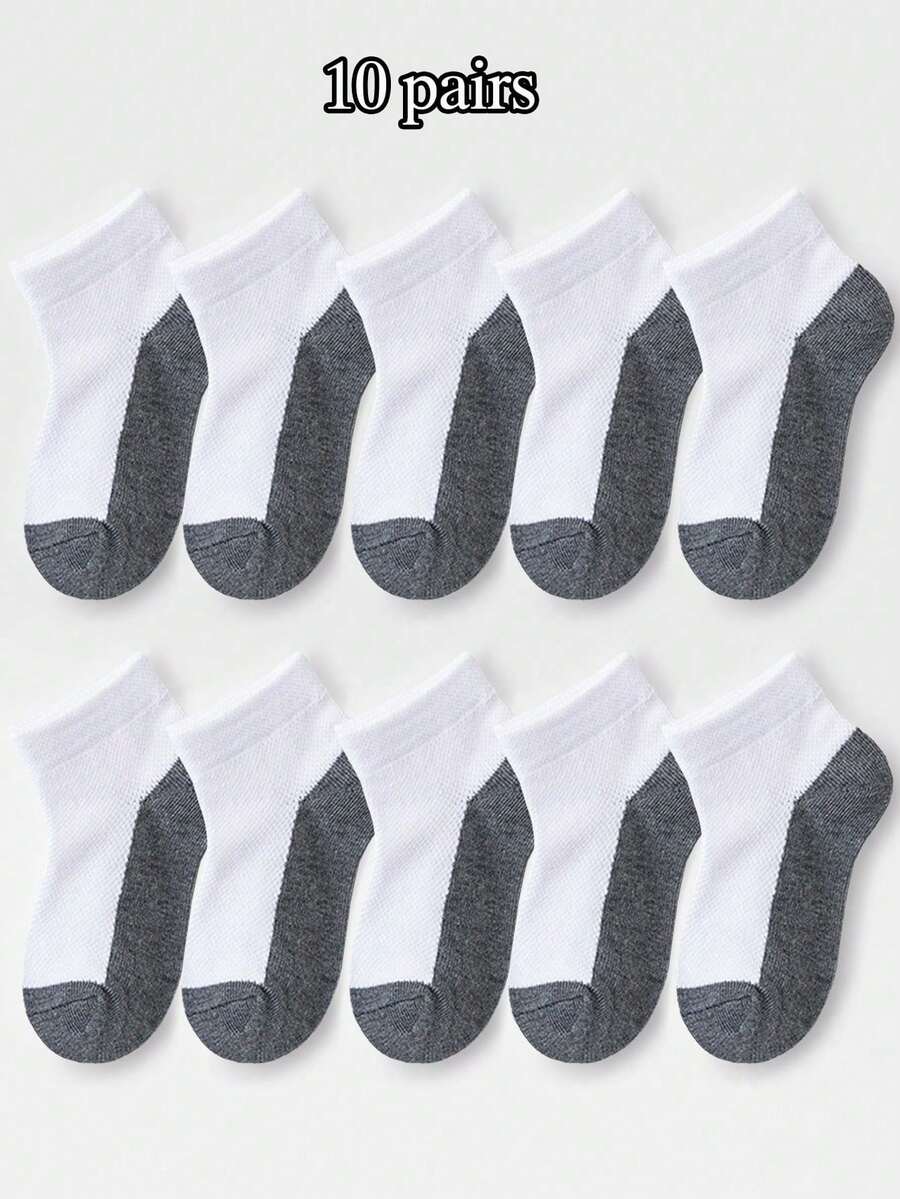10 Paar Knöchelsocken für Frühling und Sommer, Netzsocken, kurze Socken, Sportssocken, Schülersocken, lässig, Farbblockdesign für Jungen und Mädchen im Alter von 1-16 Jahren
