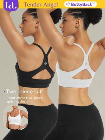  Tender Angel 2024 新款两件套中号支撑运动文胸，带可拆卸垫，女士减震瑜伽运动服健身文胸，适合户外