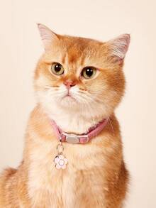 PETSIN 1pc Pink Pet Flower Pendant Collar, Adjustable With Buckle, Anti-Choking Bell Collar For Cats - Pink - View 3