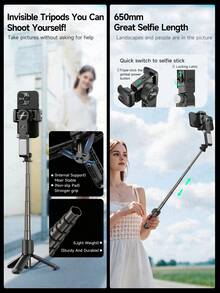 AXNEN AI智能手持云台稳定器 - 自动人脸追踪，可折叠360°旋转自拍杆/三脚架带补光灯 - 兼容安卓和iOS系统，适用于直播/视频会议/自拍/摄影/视频拍摄 - 彩色 - 查看 8