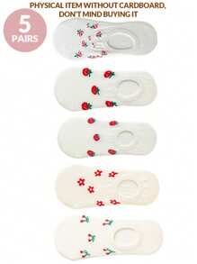 5/10 paires de chaussettes fines pour femmes au printemps et en été, chaussettes invisibles avec motifs de fruits de dessins animés, chaussettes basses blanches de type bateau, chaussettes à bouche peu profonde, chaussettes fines d'été à bouche peu profonde et invisibles de type bateau, chaussettes courtes