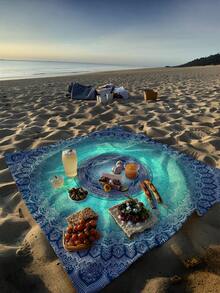 1 pieza Nueva Esterilla de picnic/Toalla de playa resistente al agua y a la arena con estampado digital de moda y diseño fresco, adecuada para campamentos y picnics al aire libre - Multicolor - Ver 2
