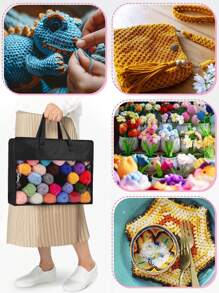 126 pièces Set de crochet pour débutants, comprend un fil acrylique à 100%, des crochets à tricoter et un sac de rangement noir, un kit de crochet ergonomique et portable, convient à tous les débutants (accessoires et couleurs de fil aléatoires)