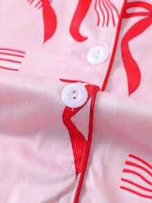 Set de 2 piezas de ropa de dormir ignífuga para niños, nueva para el verano, cárdigan casual de manga corta abierto, lavable, impreso con moño rosa, ropa exterior y de estar en casa para niñas, para niños pequeños y niños