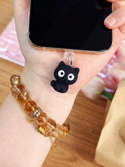 可爱的黑白小猫抽绳防尘塞装饰