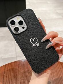 1 件简约心形刺绣图案 PU 皮革防刮手机保护壳，适用于三星/苹果智能手机 - 彩色 - 查看 1