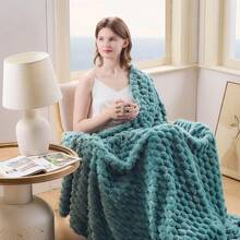 Super Soft King Blanket Pink Premium Silky Flannel Fleece 3D Ribbed Jacquard Lightweight Bed Blanket All Season Use (Pink Ribbed, King(90"X110")) - 淺青色 - 查看 2