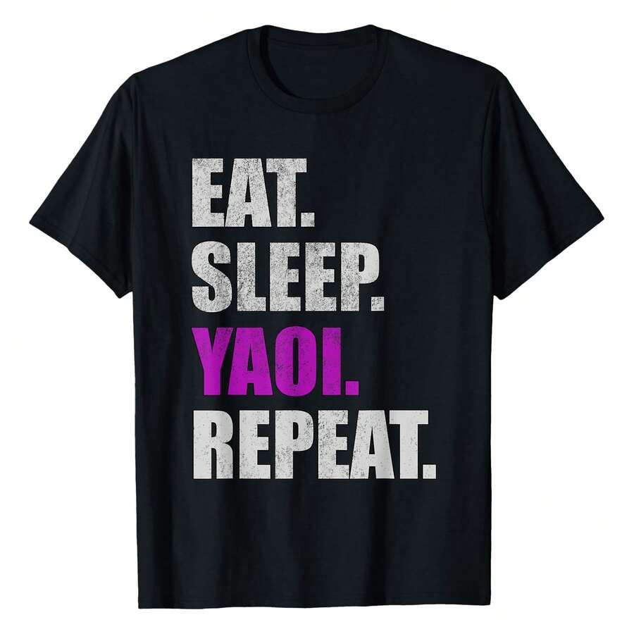 Eat Sleep Yaoi Repeat - Yaoi Boy's Love Manga T-Shirt, Women's Relaxed-Fit T-Shirt | Soft, Breathable Short Sleeve Top For Everyday & Travel - 黑色 - 查看 1