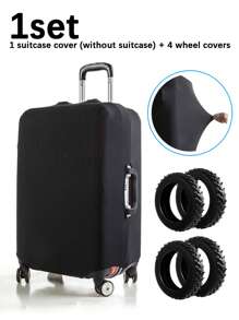 Suitcase Cover & Luggage Wheels Cover Set, Elastic Silicone Anti-Scratch Protector Allover Print + Noise Reduction Caster Caps, For Men Women Students Travel Vacation College Dorm Essentials, Luggage Protector Travel Accessories Value Bundle Travel Essentials Summer Holiday Back To School
