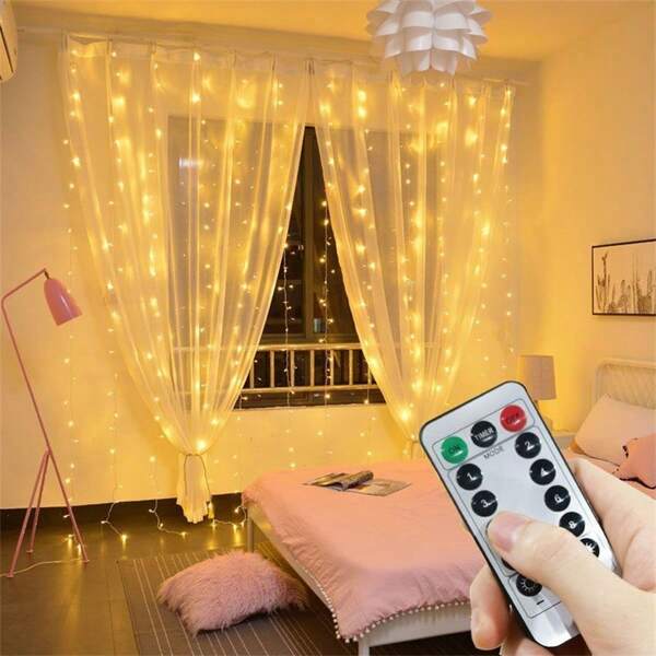 Fernbedienbare LED Fenstervorhang Lichter, USB betrieben mit 8 Blinkmustern, geeignet für Weihnachten, Halloween, Hochzeit, Garten, Festivalpartys, romantische Schlafzimmer Beleuchtung