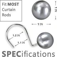 MEIJUANAABlush Pink Shower Curtain Hooks - Elegant Pearl Design Rustproof Stainless Steel Rings - Stylish Coquette Bathroom Accessories & Women Moms Girls Lovers Of Farmhouse Boho Vintage Décor - Grey - View 2