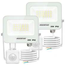 Aigostar 20W Foco LED Exterior con Sensor Movimiento PIR Blanco,2 piezas,1650LM Super Brillo Proyector LED Interior,IP65 Impermeable,Blanco Frío 6500K,Luz de  para Jardín,Patio,Garaje, etc - 20w-6500k - Ver 1