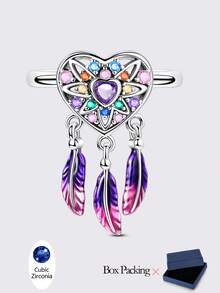 1 Pc 925 Sterling Silver Women Finger Rings Original Colorful Cubic Zirconia Shine Starry Dreamcatcher Elegance Fine Jewelry Fits Daily Party Shopping Wear