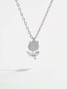 1 pieza Elegante y de Moda Colgante de Collar de Plata de Ley 925 con Diseño de Flor de Tulipán CZ, Adecuado para Uso Diario, Fiesta y Como Regalo para Realzar la Elegancia