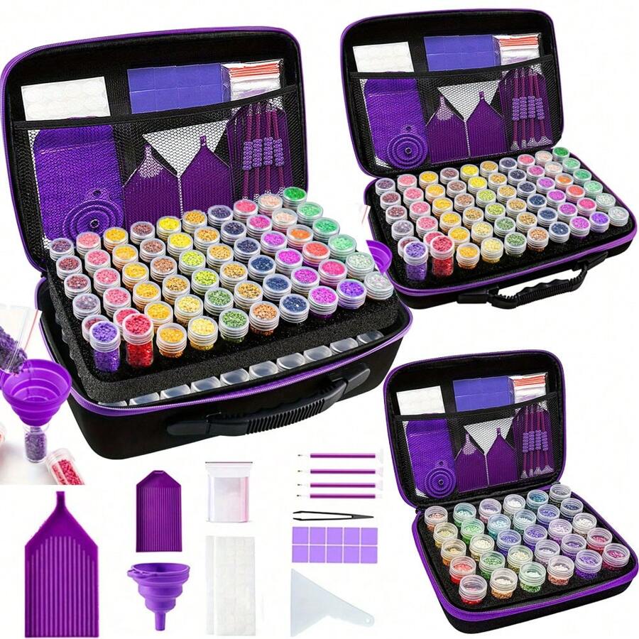 Estuche organizador de diamantes de pintura, organizador de lienzo actualizado con accesorios, 30 compartimentos, 60 compartimentos, 120 compartimentos, soporte a prueba de golpes para cuentas y suministros de arte, contenedor portátil para joyas con herramientas, kit multifuncional de manualidades y suministros de costura