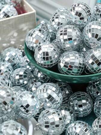 10pcs Disco Balls Ornaments, Mini Disco Balls Silvery Hanging Pendant, Reflective Mirror Ball Cake Decoration 70s Disco Party, Supplies For Festive, For Valentine's Day New Year Easter Party Mother's Day Decor