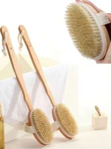 1 Stück Trockenbürstenkörperbürste, Körperhaut-Exfoliator-Kratzer, für trockenes Bürsten der Haut, Massage, Lymphdrainage & Verbesserung der Durchblutung, mittlere Stärke (Wildschweinborsten und Holzgriff) Trockenhaut-Körperbürste