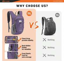15L/20L Foldable Hiking Backpack Lightweight Packable Travel Daypack With Chest Strap Small Folding Pack For Walking - 紫色 - 查看 7