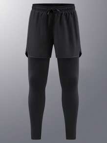 Men's 2-In-1 Sports Pants With Liner, Elastic Quick Dry For Running, Fitness, Basketball