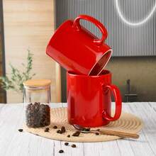 30oz Super Large Ceramic Coffee Mugs Large Handles Set Of 2 (Cobalto) - Red - View 4