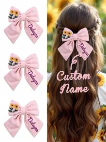 1 pieza Personaliza el nombre impreso Broche de pelo con lazo y bordado para niñas, lazos de pelo bordados con nombre personalizado, broche de pelo con lazo y flor bordados, adecuado para decoración del cabello diaria, regalo para niñas