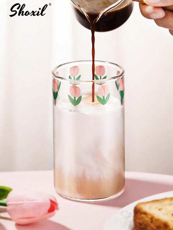shoxil Una taza de vidrio para café/agua/té con patrones de tulipanes o una escultura tridimensional de rosa en su interior, adecuada para niñas y perfecta para usar en dormitorios y salas de estar.