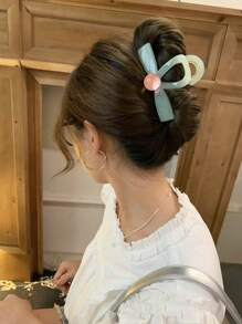2 pezzi di fermagli per capelli in acrilico con perle rosa e fiocco verde, dolci e alla moda, pinze per racconciature, accessori per capelli in stile coreano versatili adatti per l'uso quotidiano, fermagli per capelli