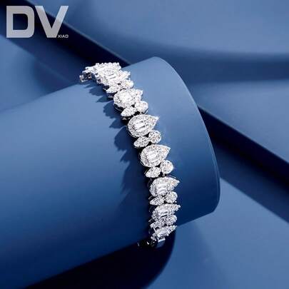 DV JEWELRY 1 chiếc vòng tay nữ sang trọng đính đá Cubic Zirconia mạ vàng trắng, trang sức thanh lịch cho hẹn hò, đám cưới, tiệc tùng, quà tặng kỷ niệm