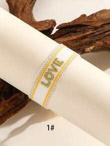 1/6pcs Boho Style Braided Bracelets With Letter, Heart, Cross & Daisy Tassel Decor, Suitable For Women Everyday Wear - Multicolor - View 3