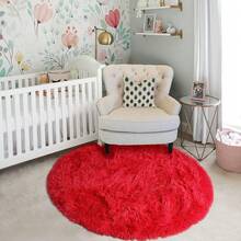 Alfombra Redonda Rosa Claro Amdrebio de 4 Pies para Dormitorio de Niñas, Alfombras de Área Redondas y Esponjosas para Decoración de Habitación Infantil Estética, Alfombra Peluda y Linda para Guardería, Dormitorio Preppy, Aula, Sala de Juegos, Adolescente, Bebé, Lavable - Rojo - Ver 7