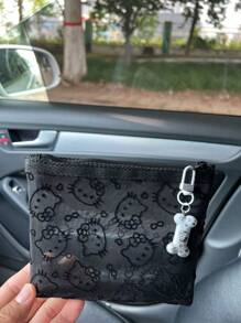 Sanrio 1pc Cute Kitty Velveted Mesh Cosmetic Bag, Portable Data Cable Organizer Pouch, Handheld Carry Bag For Outdoor
