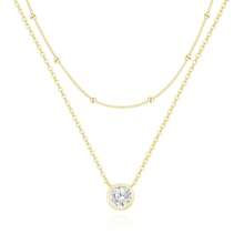 2pcs Round Zirconia Pendant Double-Layer Chain Necklace, Minimalist Fashion Versatile Diamond-Encrusted Choker Necklace, Suitable For Girls & Women