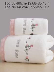 9/3/2/1 pieza Toalla de baño de felpa coral bordada con rosa, elemento floral de estilo pastoril y romántico, paño de lavado o toalla de baño suave y absorbente con encaje, decoración acogedora para el baño del hogar, regalo de San Valentín