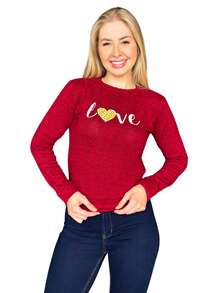 Fleece Blouse With Cuffs And Love Print, Warm Winter - 紫紅色 - 查看 4
