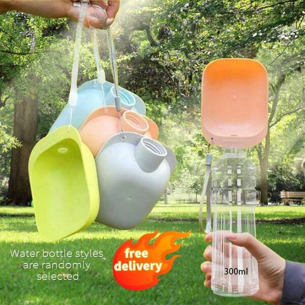 1pc Portable Pet Water Bottle With Drinking Bowl, Travel & Outdoor Camping Pet Water Dispenser, Anytime Drinking And Eating, Pet Hydration Supplies, Pet Outdoor Accessories, Cat/Dog Water Feeder, Outdoor Water Bottle