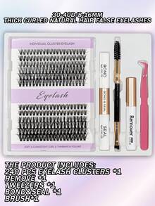 DIY 睫毛延长套装 单根睫毛 D 卷曲，睫毛簇，含睫毛粘合剂，睫毛卸除和密封，以及睫毛涂抹刷工具，适合在家自行涂抹（30D-40D）睫毛簇套装、睫毛、睫毛、假睫毛 - 黑色 - 查看 8