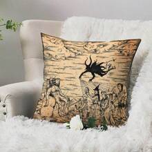 1 PIEZA Funda de almohada de peluche suave con diseño de bruja y demonio - 18x18 pulgadas, cierre con cremallera, lavable a mano - perfecto para la decoración del sofá y el dormitorio